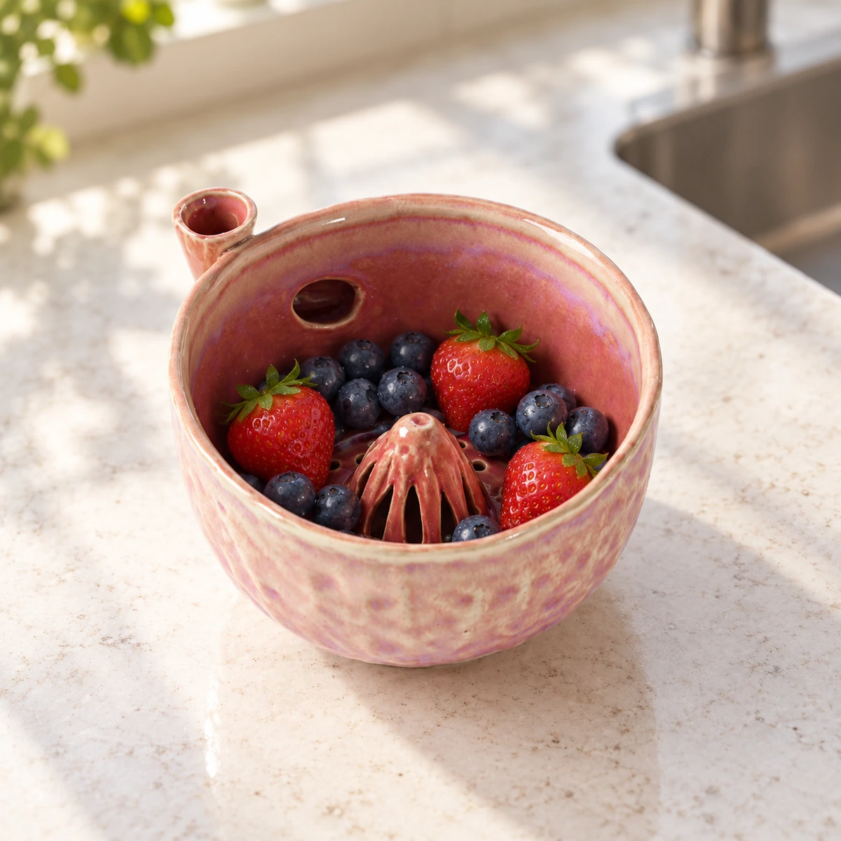 Compact Reactive Glaze Ceramic Berry Rinsing Bowl - Image 4