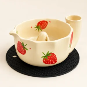 Strawberry Petal Ceramic Berry Bowl and Mat Set