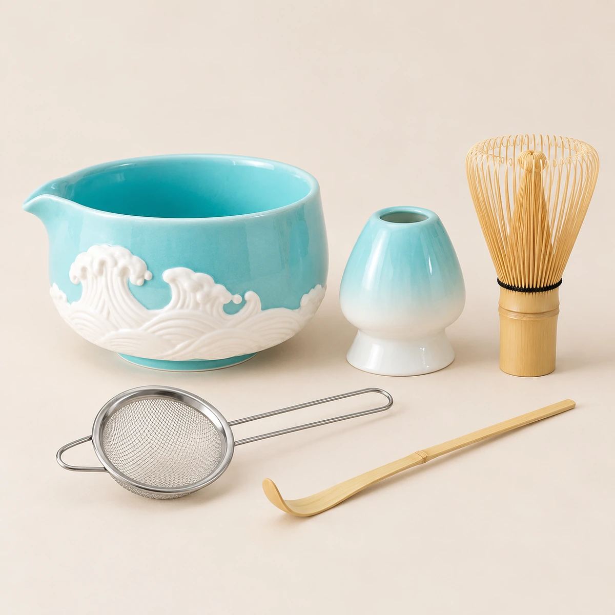 Embossed Ceramic Matcha Set – 5-Piece - Image 2