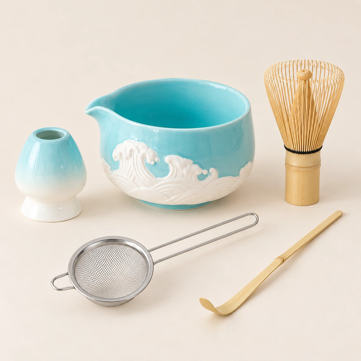 Embossed Ceramic Matcha Set – 5-Piece - Image 3