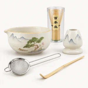 Hand-Painted Motif Matcha Set – 5-Piece